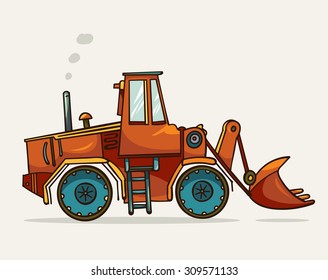 Cartoon heavy construction machine on a white background. Vector illustration of heavy equipment and machinery.
