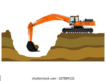 Cartoon heavy excavator on tracks. Vector 