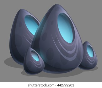 Cartoon heavy rocks with glowing circle. Vector illustration.