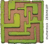 Cartoon hedge maze. Vector clip art illustration with simple gradients. Flowers and maze on separate layer.