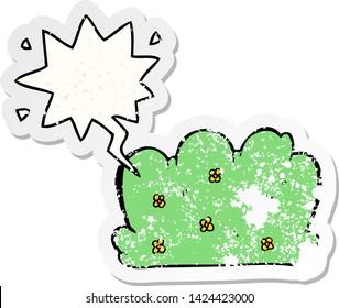 cartoon hedge with speech bubble distressed distressed old sticker