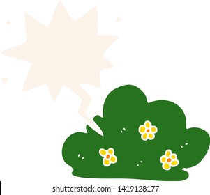 cartoon hedge with speech bubble in retro style