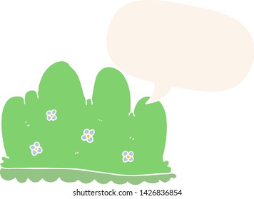 cartoon hedge with speech bubble in retro style