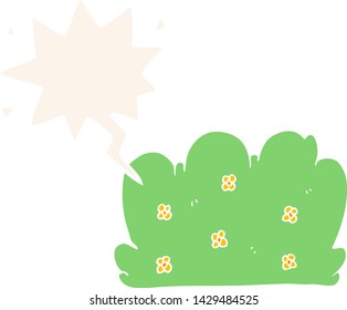 cartoon hedge with speech bubble in retro style