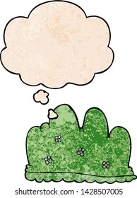cartoon hedge with thought bubble in grunge texture style