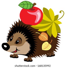 Cartoon-Igel mit Apfel einzeln auf weißem Hintergrund 