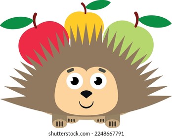 Cartoon hedgehog with apples. Funny animal icon