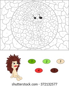 Cartoon hedgehog cries. Color by number educational game for kids. Illustration for schoolchild and preschool