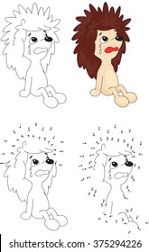Cartoon hedgehog cries. Coloring book and dot to dot educational game for kids