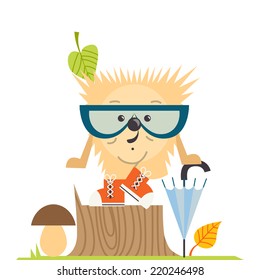 Cartoon Hedgehog, Hipster Style, Eps 10 Vector Illustration