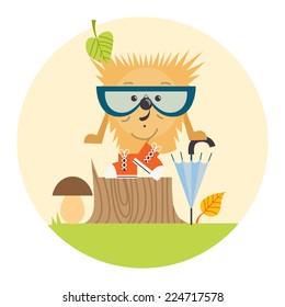 Cartoon Hedgehog, Hipster Style, Eps 10 Vector Illustration