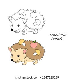 Cartoon hedgehog illustration. Vector coloring book pages for children 
