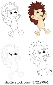 Cartoon hedgehog jumping. Dot to dot educational game for kids