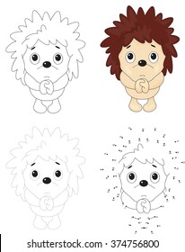 Cartoon hedgehog pleads. Dot to dot educational game for kids