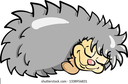 Cartoon hedgehog sleeping with closed eyes on white background. Vector illustration.