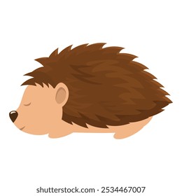 Cartoon hedgehog sleeping with eyes closed, isolated on white background