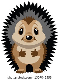 cartoon hedgehog standing on two legs .Front view . Isolated vector illustration for baby and little kid