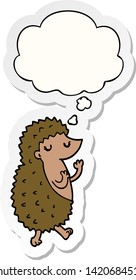 erizo de caricatura con burbuja de pensamiento como pegatina impresa