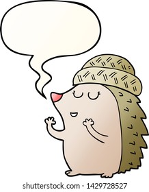 cartoon hedgehog wearing hat with speech bubble in smooth gradient style