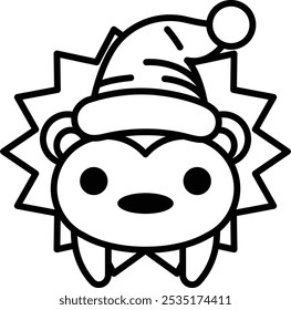 A cartoon hedgehog wearing a Santa hat