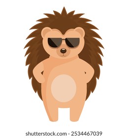 Cartoon hedgehog wearing sunglasses standing confidently with its arms akimbo