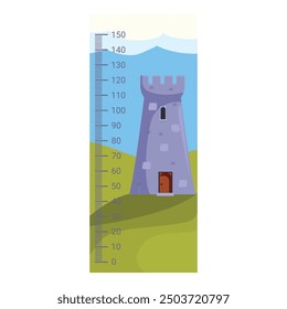 Gráfico de altura de dibujos animados con medidas marcadas a escala para medir niños