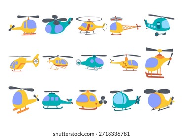 Conjunto de elementos de diseño de helicóptero de dibujos animados