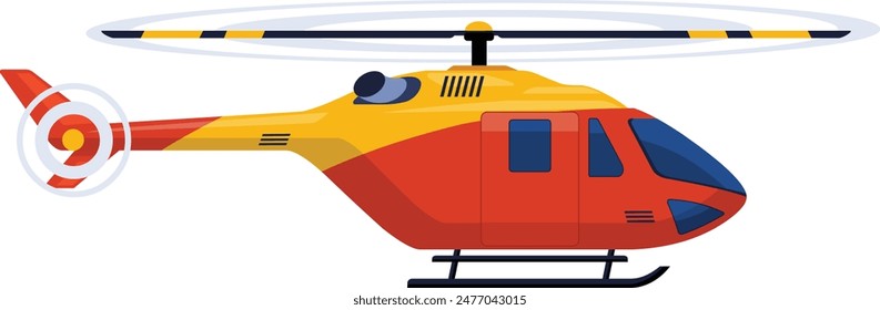 Cartoon Helicopter Design, Flying, Helicopter, side, red, wings, tail, Helicopter flying Vector