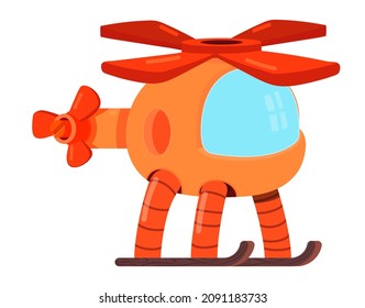 Cartoon helicopter icon. Red plastic toy aircraft