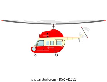 Cartoon helicopter. Side view. Flat vector.