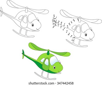 Cartoon helicopter. Vector illustration. Coloring and dot to dot educational game for kids