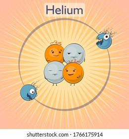 Cartoon helium atom, vector illustration