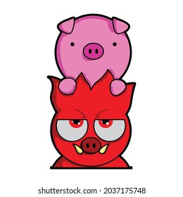 Cartoon Hell Pig and Pig Illustration
