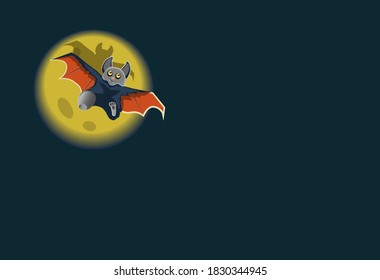 cartoon helloween bat on the moon horizontal background