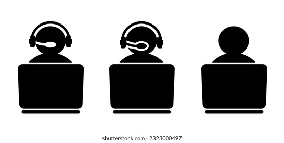 Icono del mostrador de ayuda para dibujos animados. Pictograma de servicio al cliente. Auriculares para soporte o servicio 24-7. Señal del operador del centro de llamadas. Asistencia y ayuda las 24 horas del día