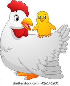 Cartoon hen and its chick