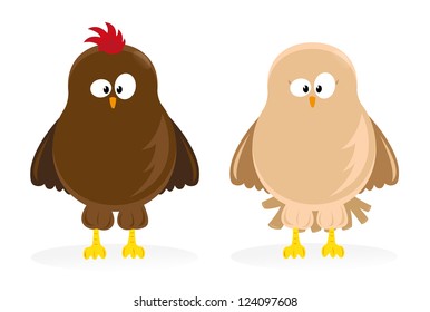 Cartoon hen and chicken standing,vector illustration.
