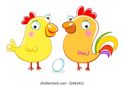 Cartoon hen and cock