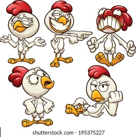 Cartoon hen with different emotions. Vector clip art illustration with simple gradients. Each on a separate layer.