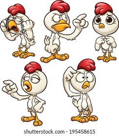 Cartoon hen with different emotions. Vector clip art illustration with simple gradients. Each one on a separate layer.