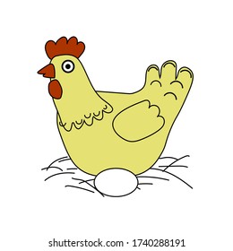 Cartoon hen and egg simple vector illustration isolated on white background. Can be used in textile, decor.