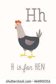 Cartoon hen. H is for Hen. Vector illustration.