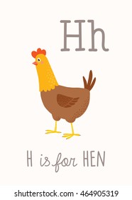 Cartoon hen. H is for Hen. Vector illustration.