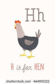 Cartoon hen. H is for Hen. Vector illustration.