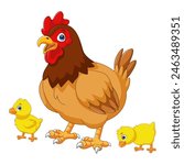Cartoon hen with her baby chicks
