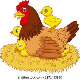 Cartoon Hen Her Baby Chicks Stock Vector (Royalty Free) 1171433980 ...