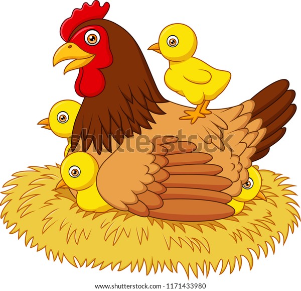 Cartoon Hen Her Baby Chicks Stock Vector (Royalty Free) 1171433980