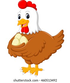 Cartoon hen and her eggs