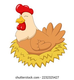 Cartoon hen incubating eggs Vector illustration