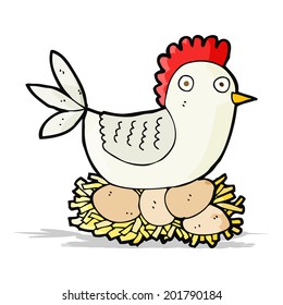 cartoon hen on eggs